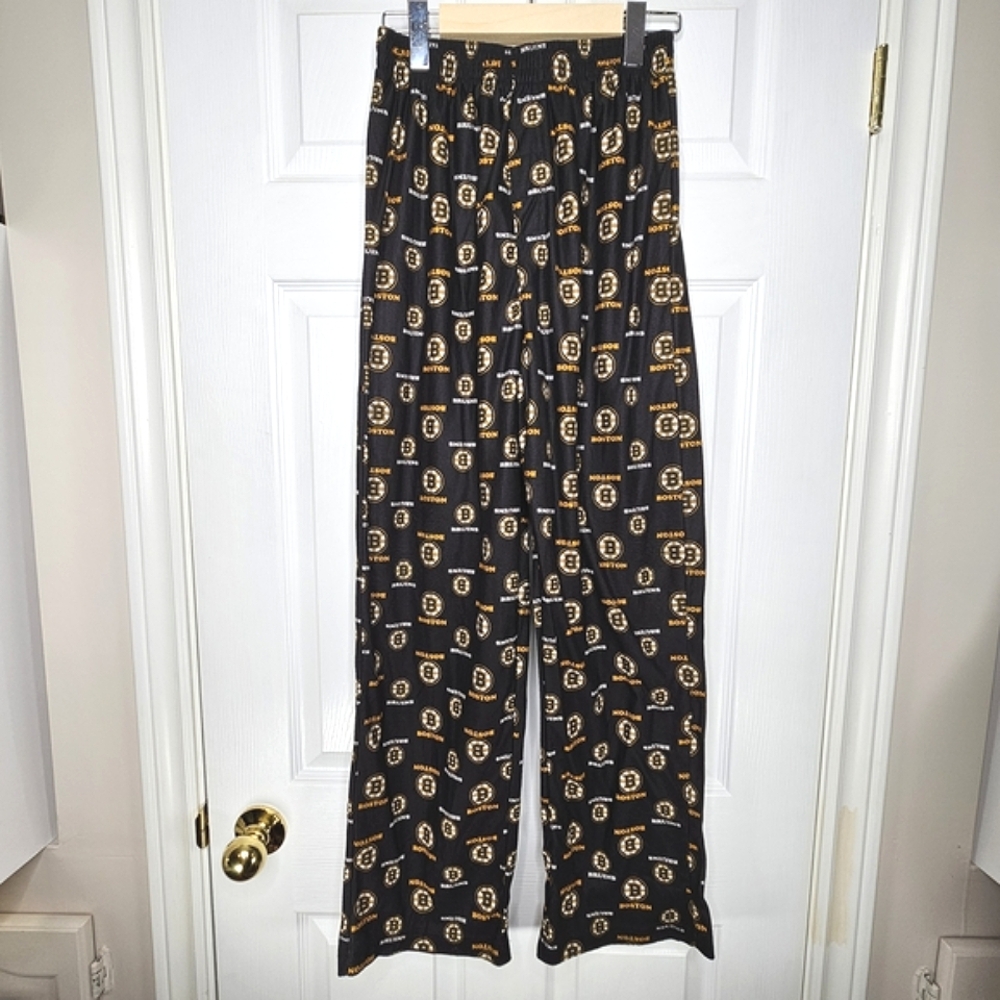 NHL Boston Bruins Kids Lounge Pants Team Logo Hockey Black Gold Boys Size L